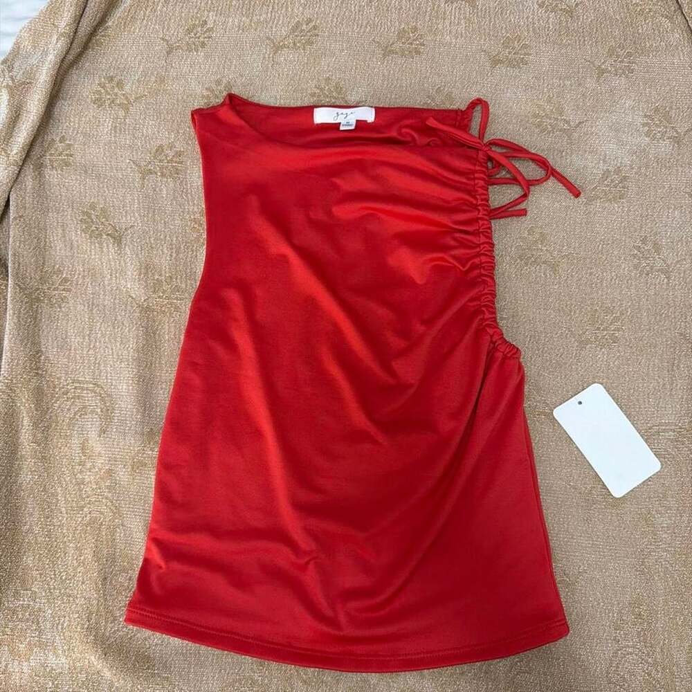 Gaze Red Asymmetrical Tie Detail Tank Top